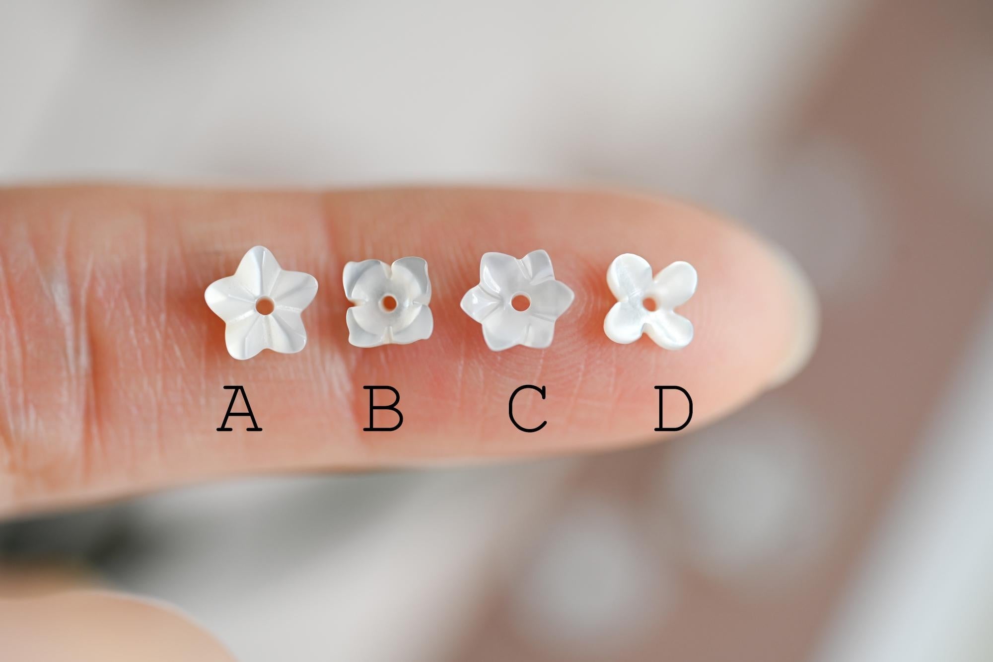 10pcs Mini Shell Flower Beads 6mm, Mother of Pearl Tiny Floral Cabochons, Bridal DIY Accessories Bulk (BK-002)